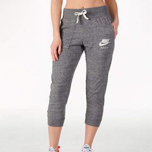 Nike Pants - Nike Womens Grey Crop Logo Sweatpants - Size Medium - Heather Grey